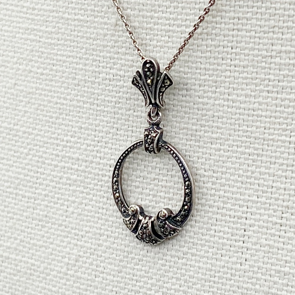 Vintage Sterling Silver Marcasites Pendant Necklace